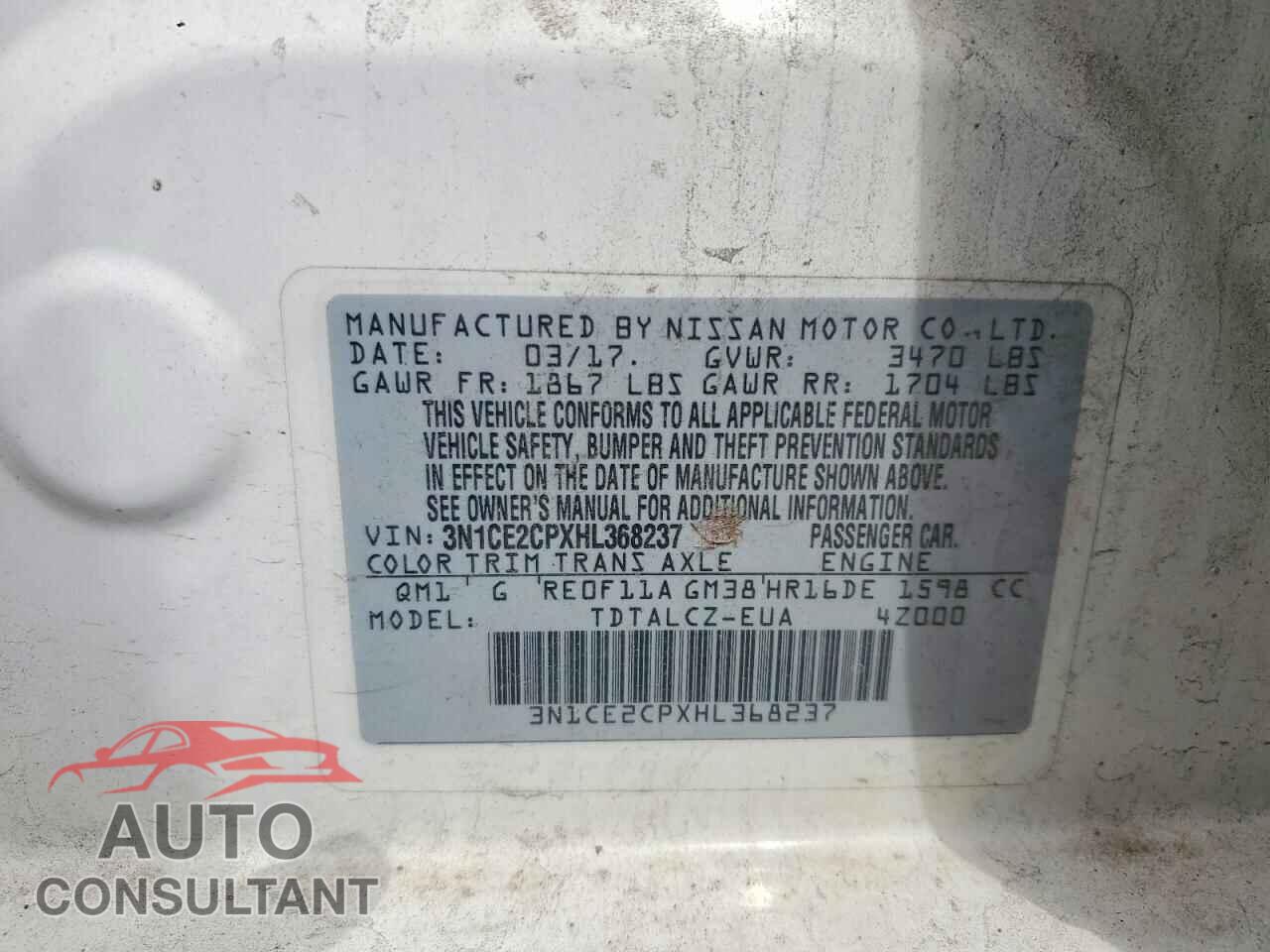 NISSAN VERSA 2017 - 3N1CE2CPXHL368237