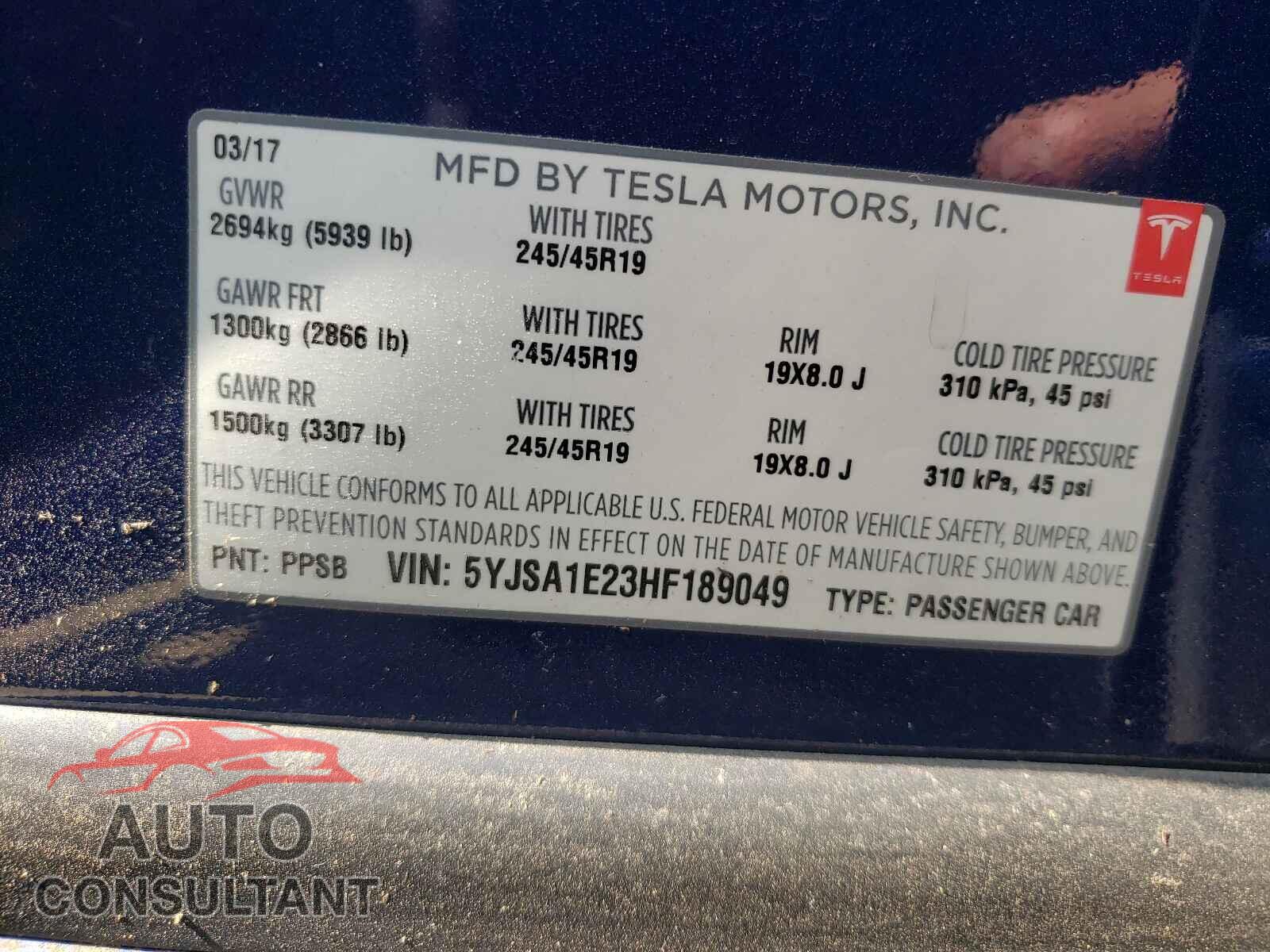 TESLA MODEL S 2017 - 5YJSA1E23HF189049