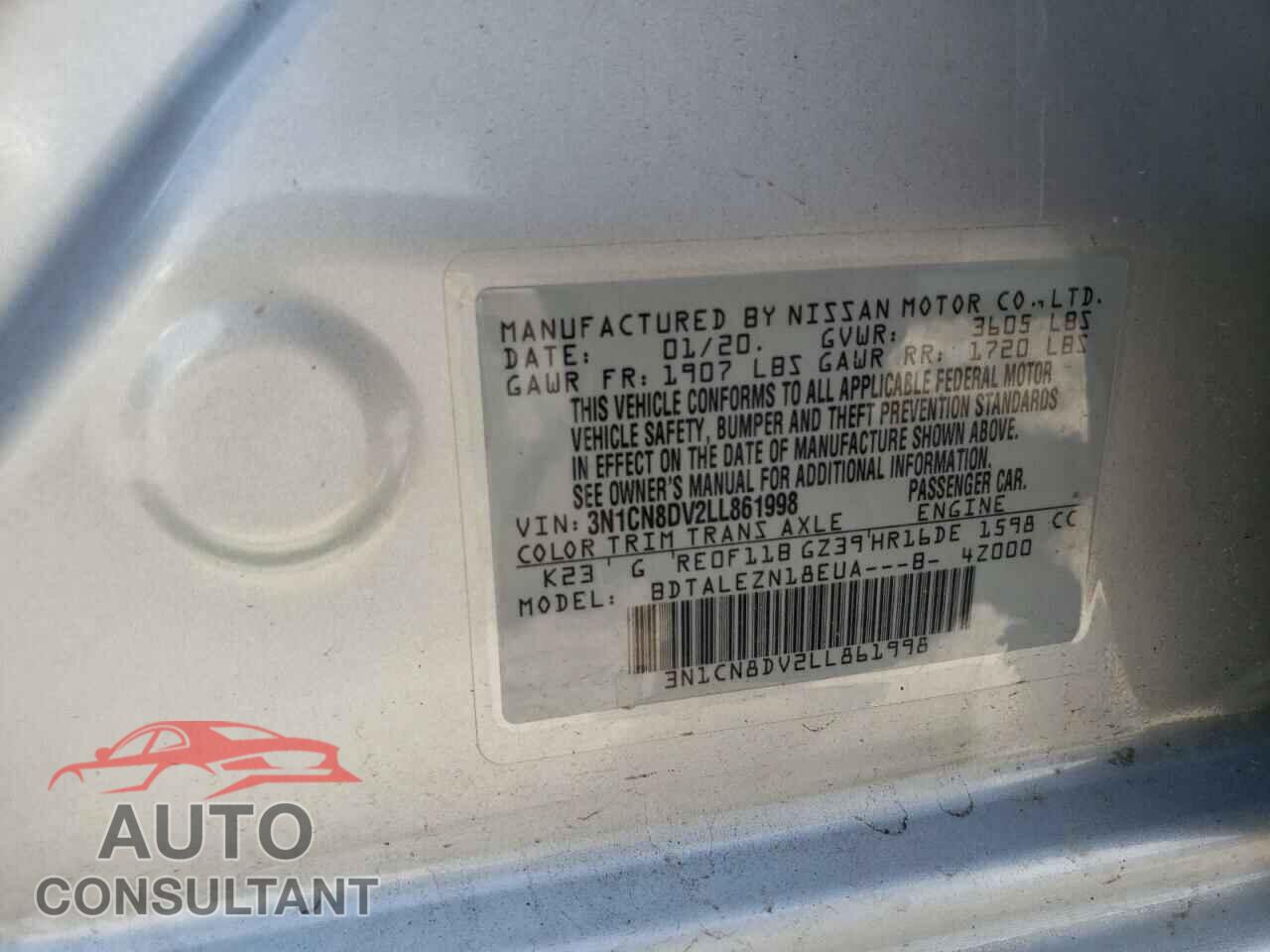 NISSAN VERSA 2020 - 3N1CN8DV2LL861998