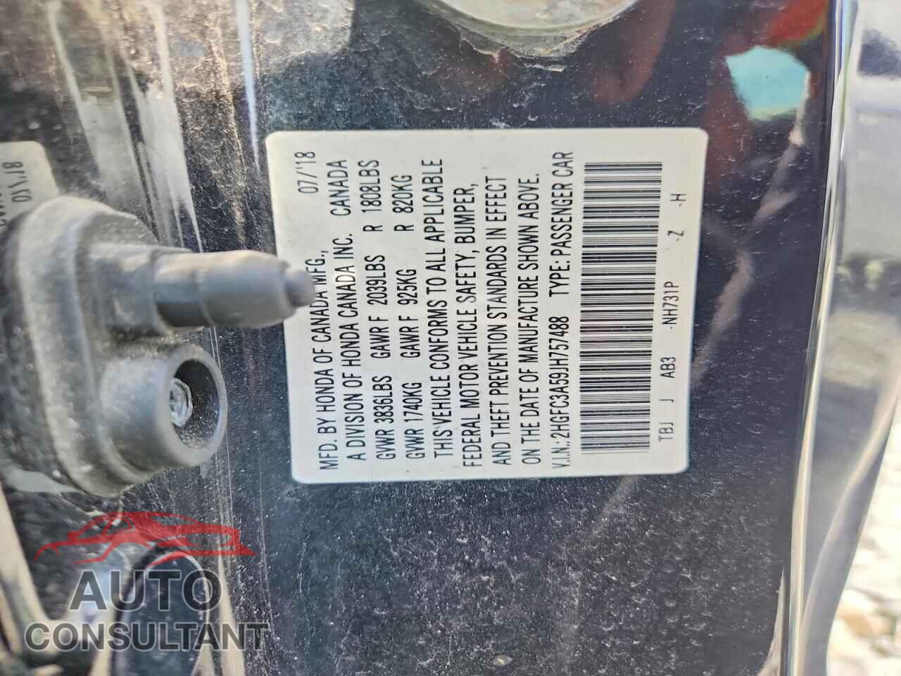 HONDA CIVIC 2018 - 2HGFC3A59JH757488