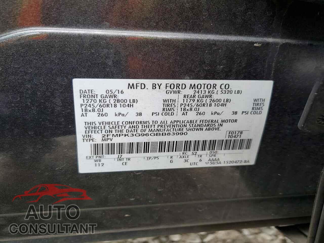 FORD EDGE 2016 - 2FMPK3G96GBB83990