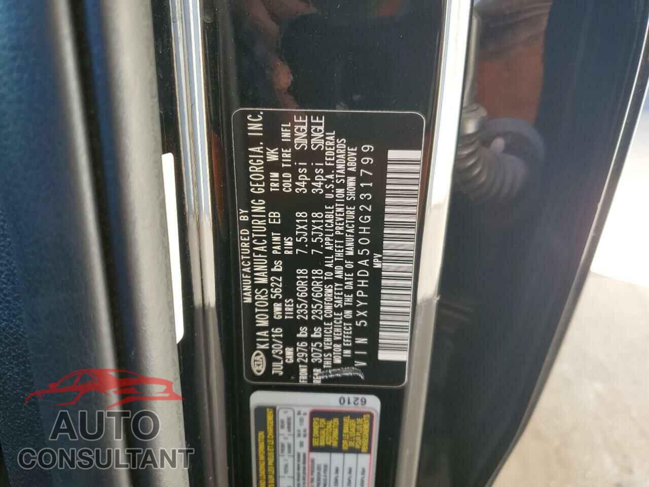 KIA SORENTO 2017 - 5XYPHDA50HG231799
