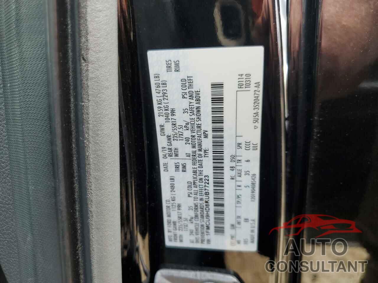 FORD ESCAPE 2019 - 1FMCU9HD8KUB77223