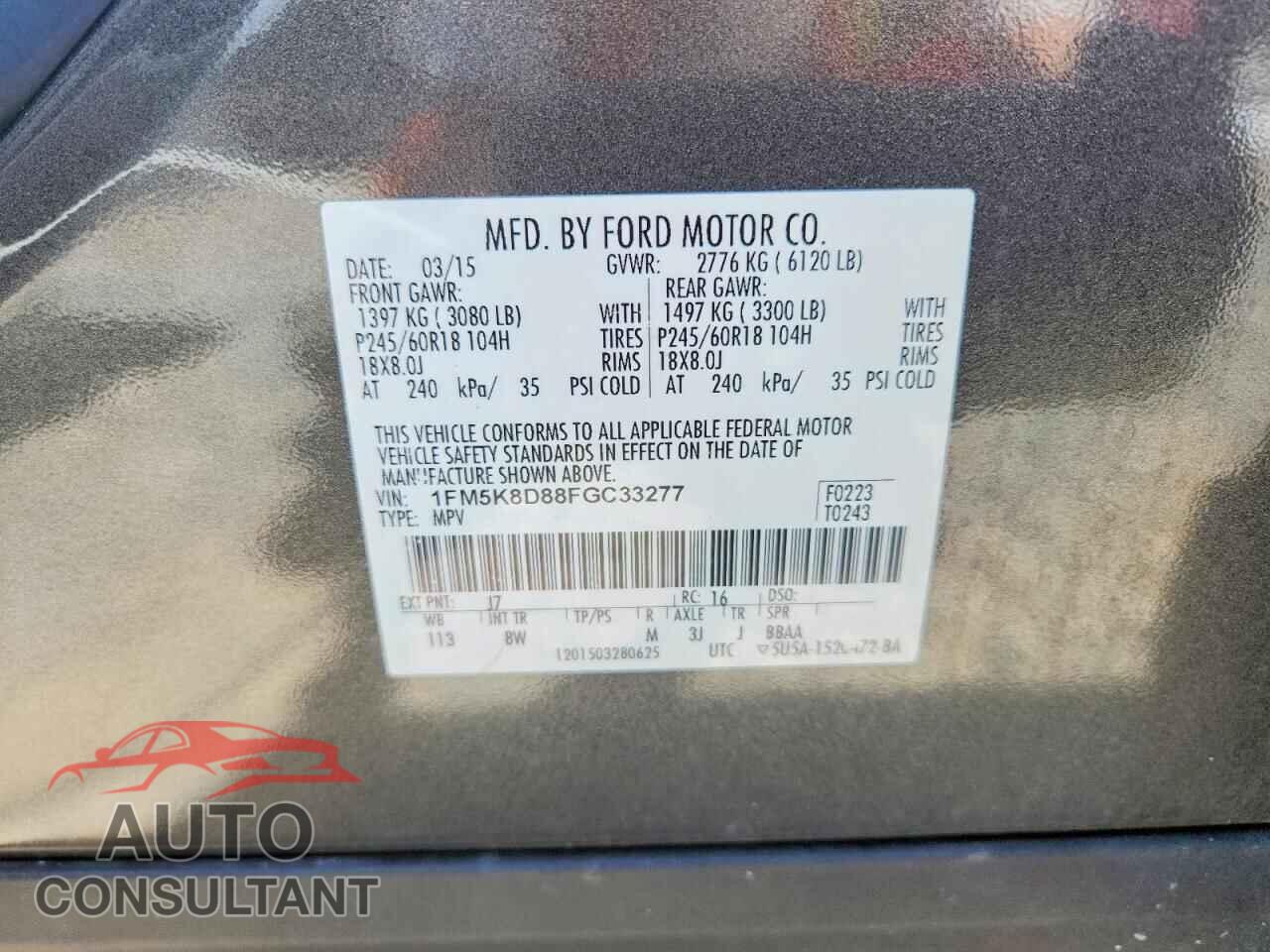 FORD EXPLORER 2015 - 1FM5K8D88FGC33277