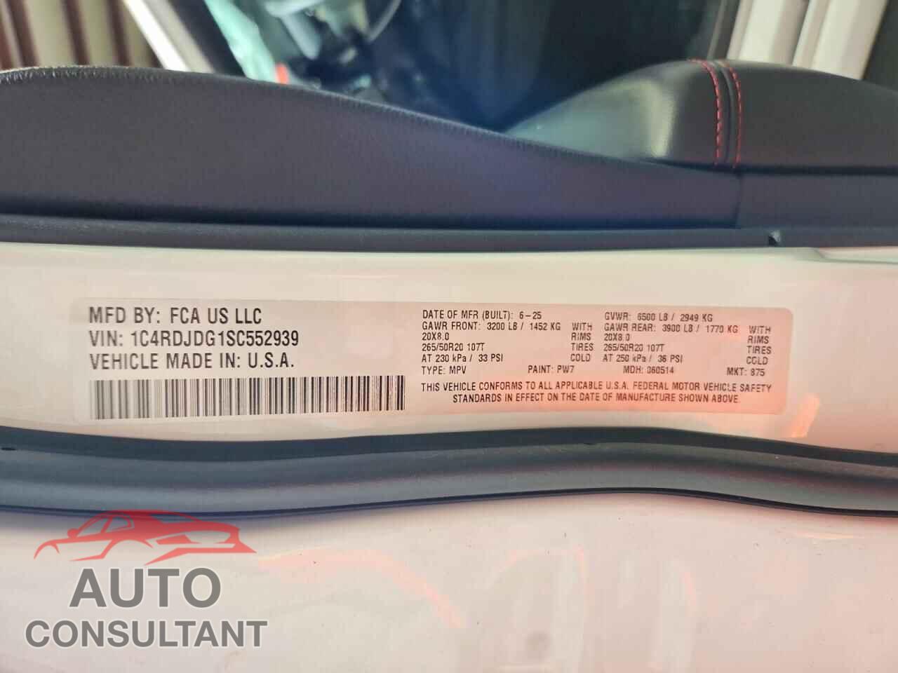 DODGE DURANGO 2025 - 1C4RDJDG1SC552939