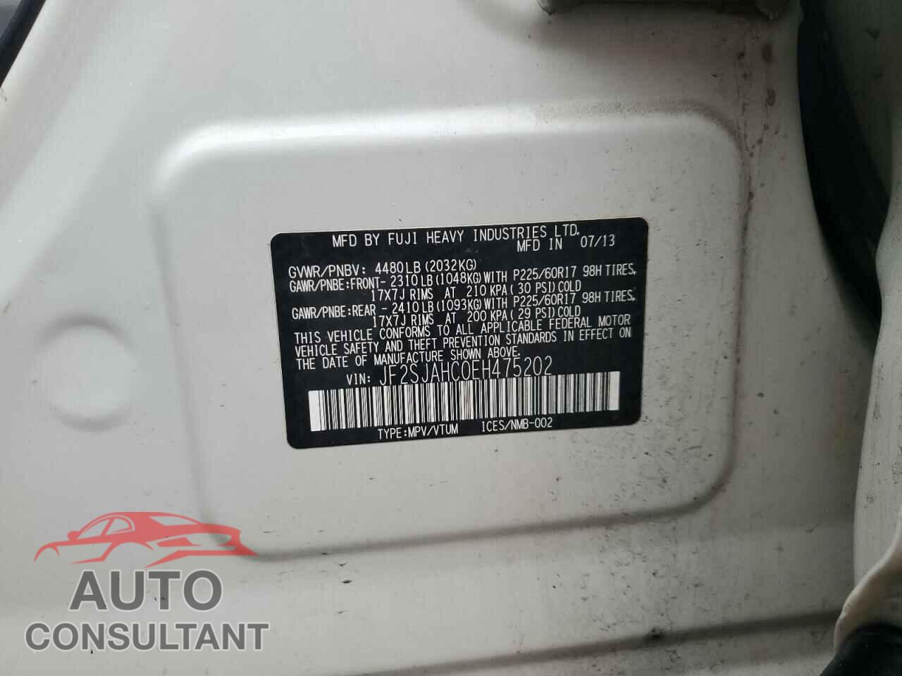 SUBARU FORESTER 2014 - JF2SJAHC0EH475202