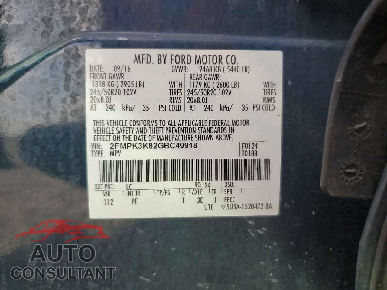 FORD EDGE 2016 - 2FMPK3K82GBC49918