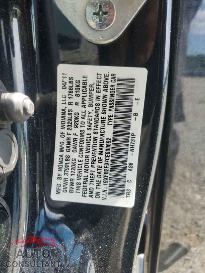 HONDA CIVIC 2012 - 19XFB2F97CE000692