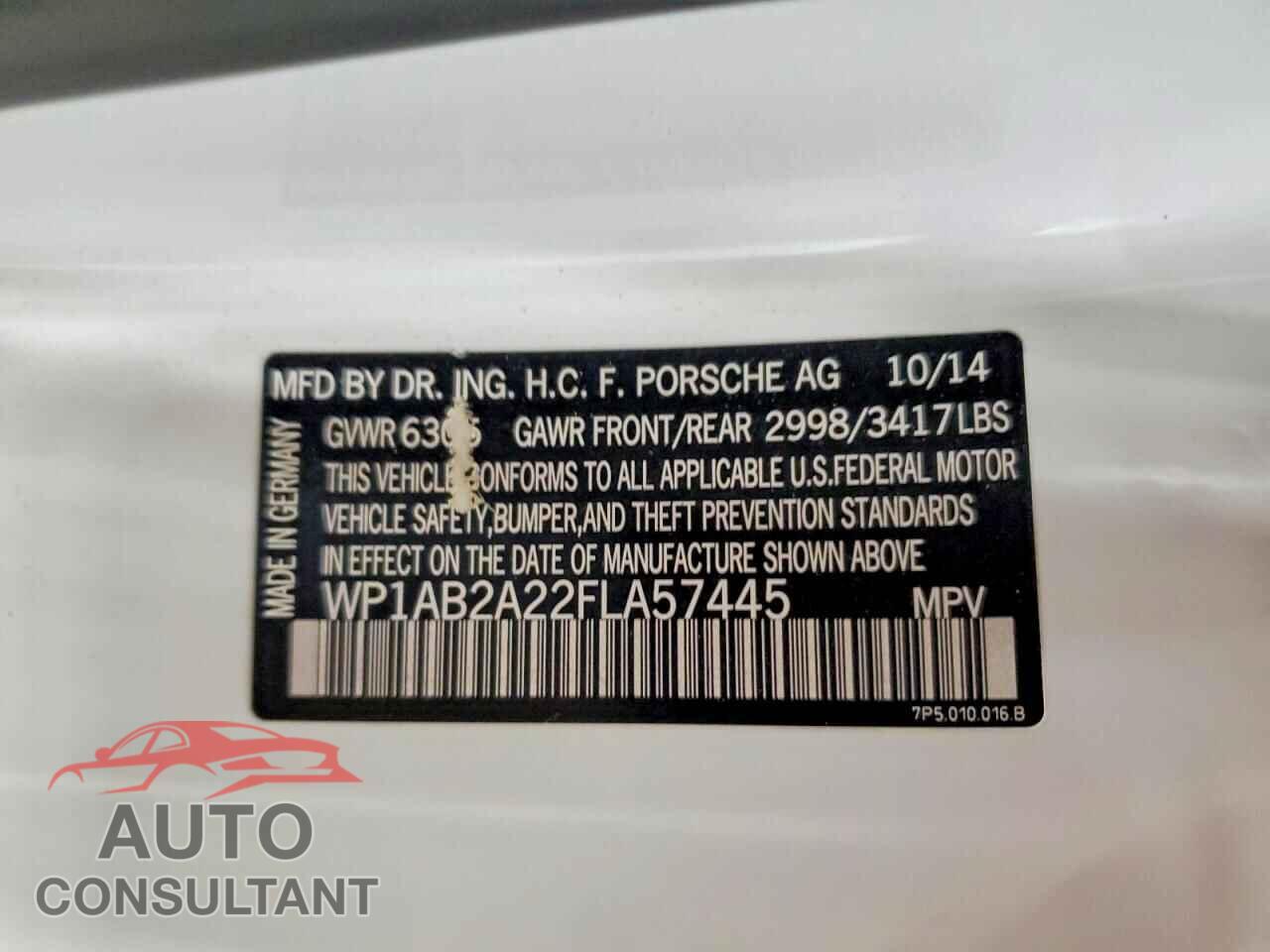 PORSCHE CAYENNE 2015 - WP1AB2A22FLA57445