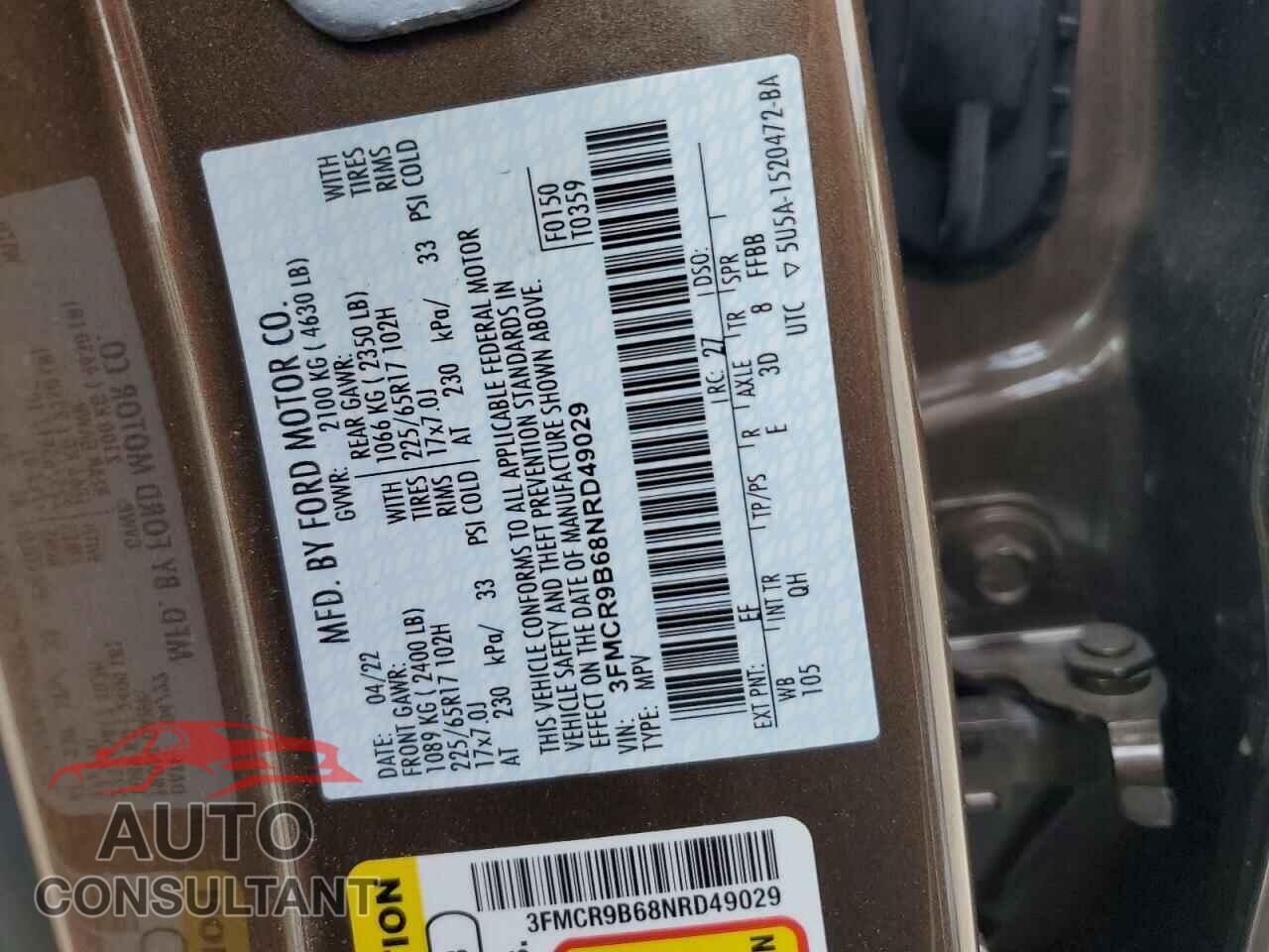 FORD BRONCO 2022 - 3FMCR9B68NRD49029
