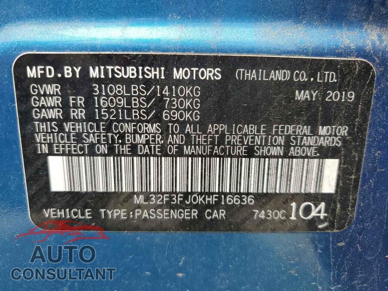 MITSUBISHI MIRAGE 2019 - ML32F3FJ0KHF16636