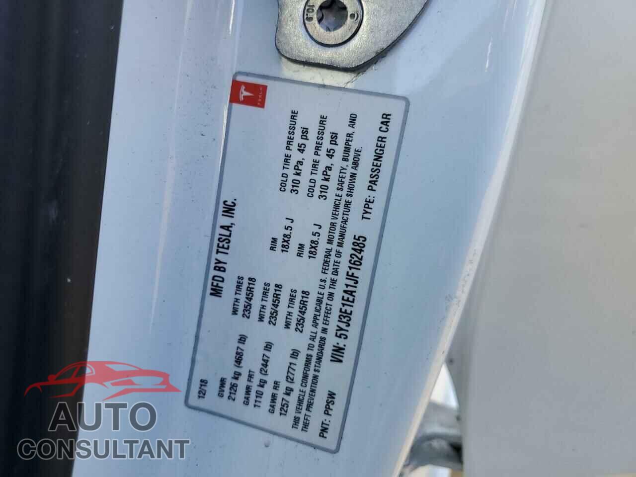 TESLA MODEL 3 2018 - 5YJ3E1EA1JF162485