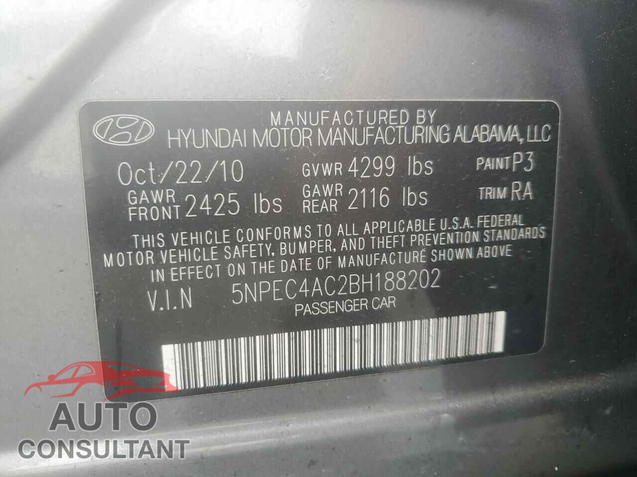 HYUNDAI SONATA 2011 - 5NPEC4AC2BH188202