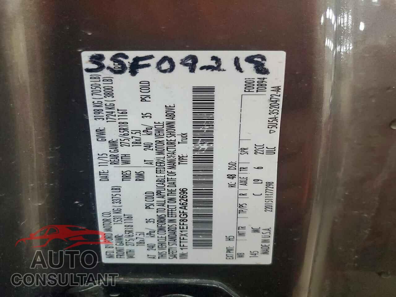 FORD F150 2016 - 1FTFX1EF8GFA62696