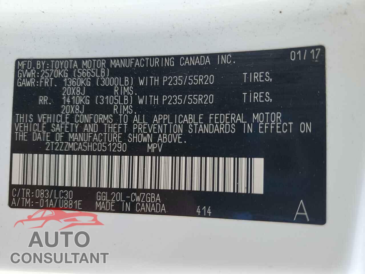 LEXUS RX350 2017 - 2T2ZZMCA5HC051290