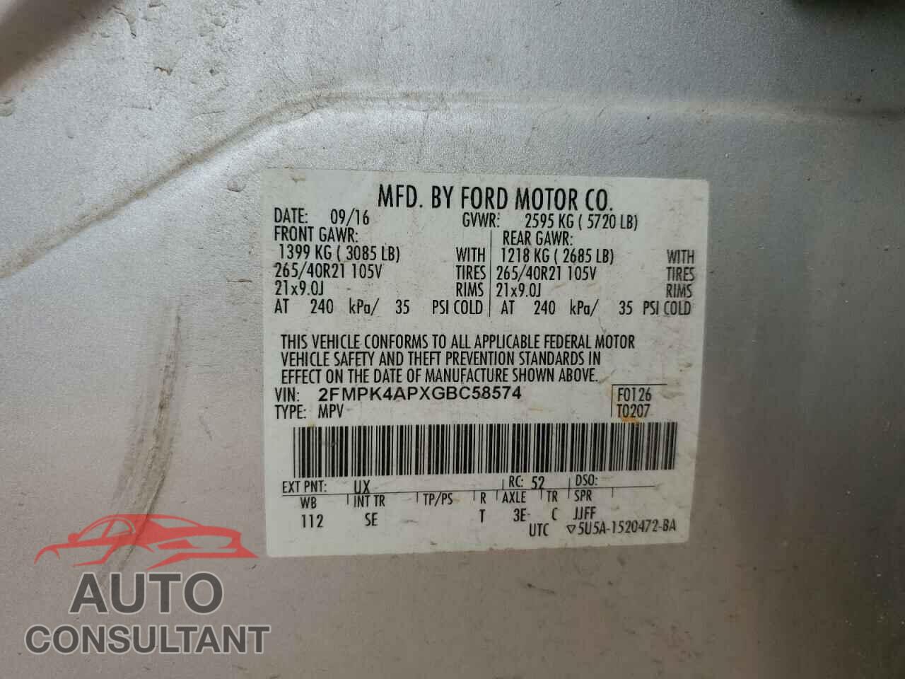FORD EDGE 2016 - 2FMPK4APXGBC58574
