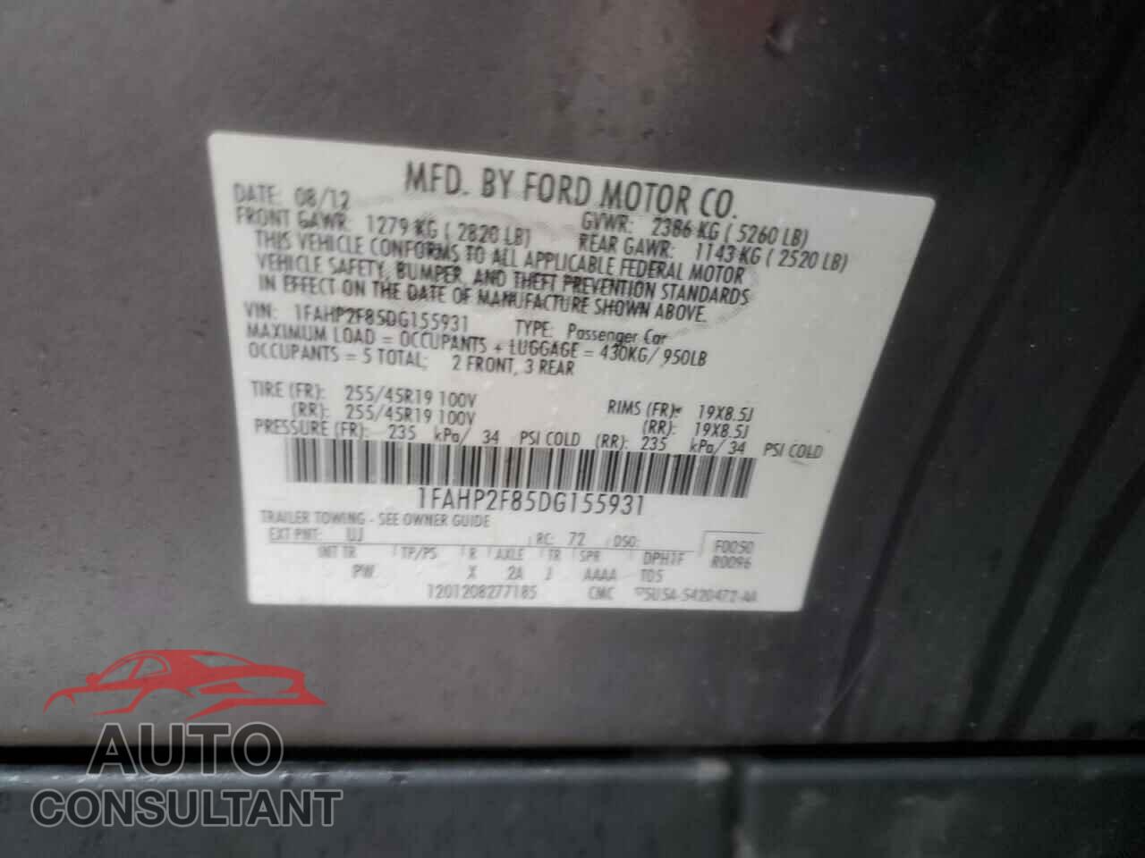 FORD TAURUS 2013 - 1FAHP2F85DG155931