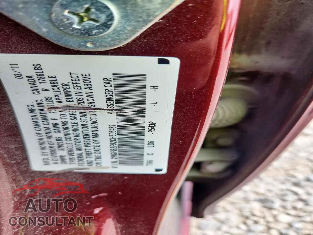 HONDA CIVIC 2012 - 2HGFB2F92CH505481