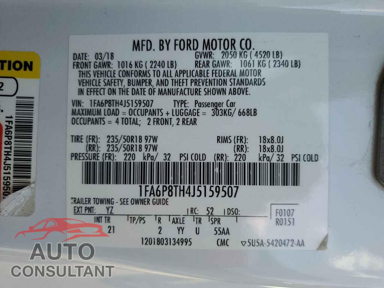 FORD MUSTANG 2018 - 1FA6P8TH4J5159507