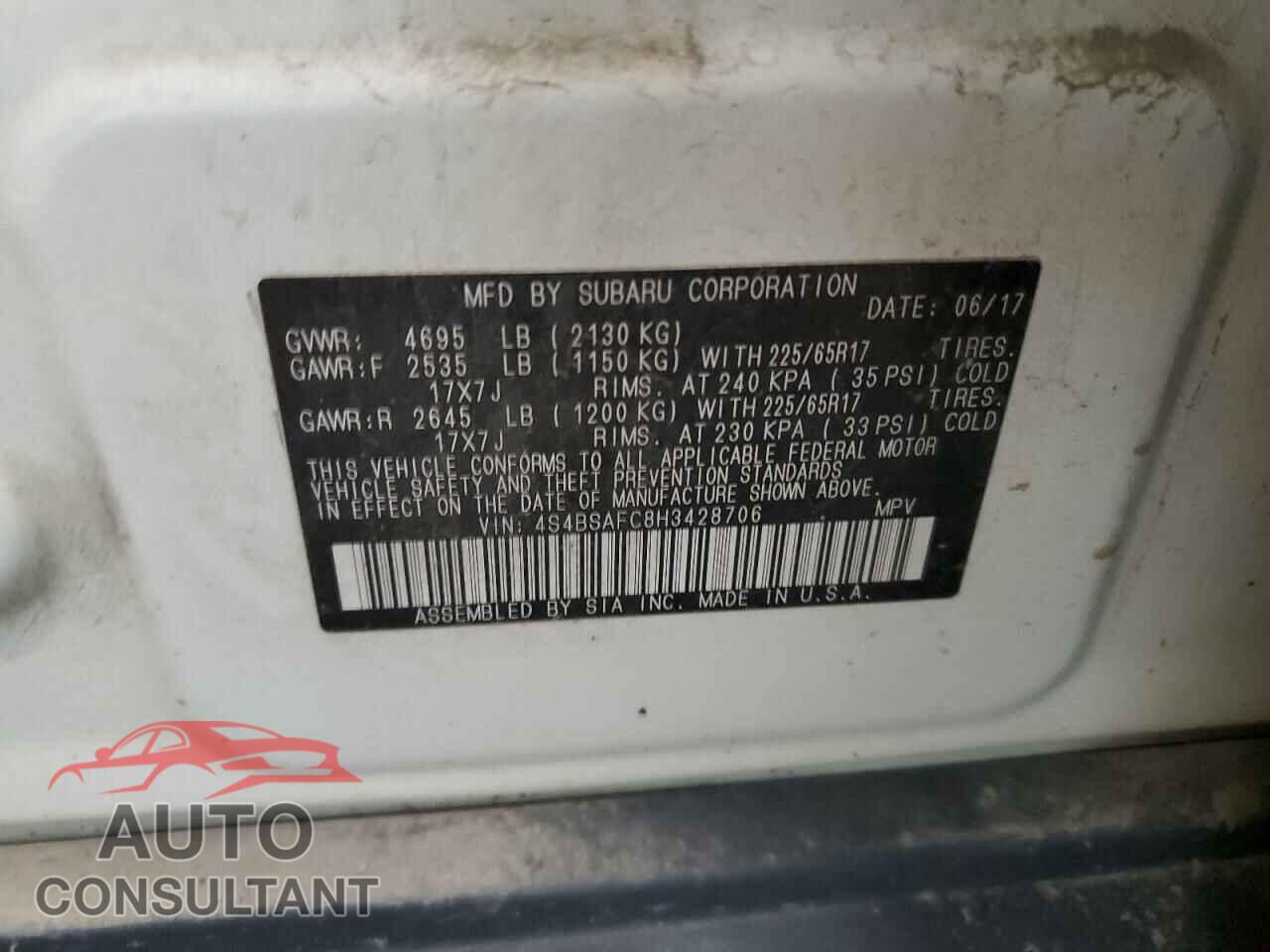 SUBARU OUTBACK 2017 - 4S4BSAFC8H3428706