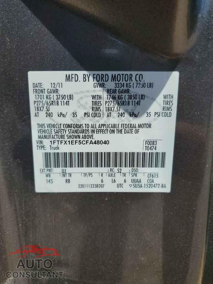 FORD F-150 2012 - 1FTFX1EF5CFA48040