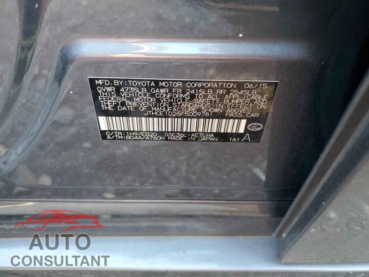 LEXUS IS 2015 - JTHCE1D26F5009781
