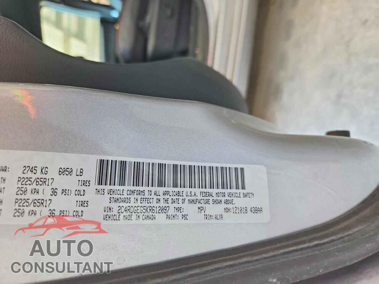 DODGE CARAVAN 2019 - 2C4RDGEG5KR612097
