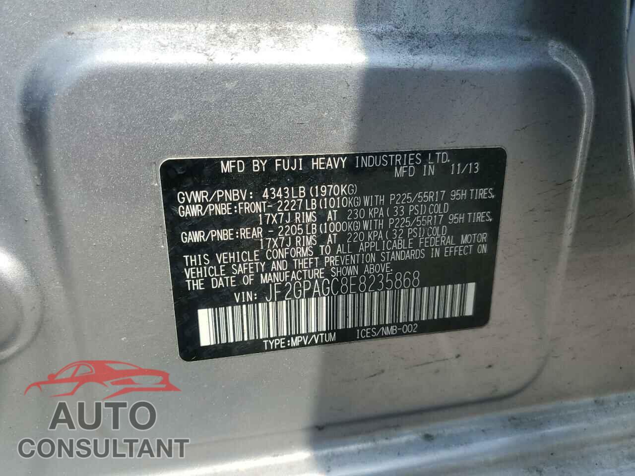 SUBARU XV 2014 - JF2GPAGC8E8235868