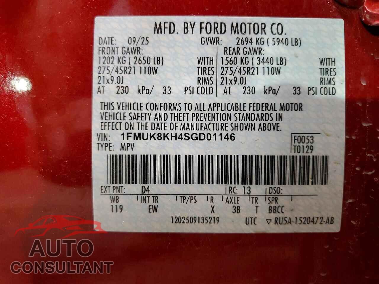 FORD EXPLORER 2025 - 1FMUK8KH4SGD01146