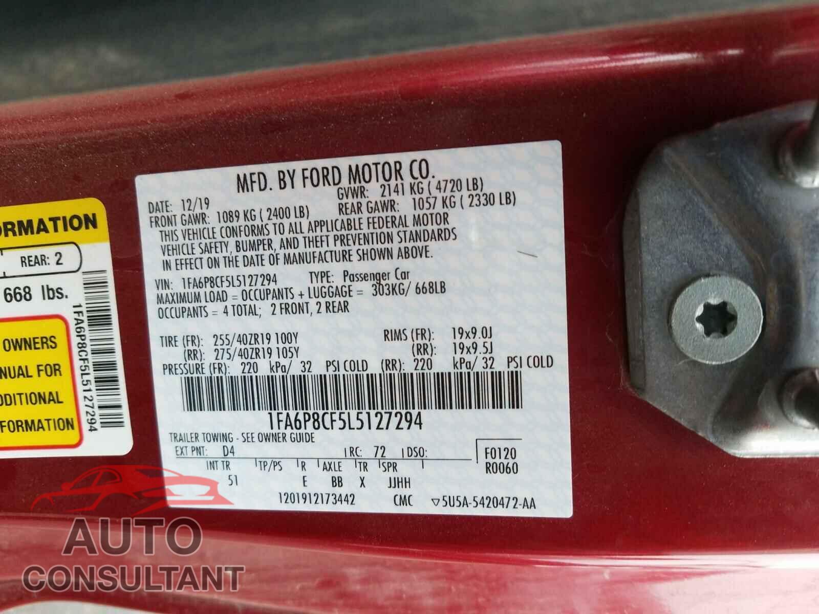 FORD MUSTANG 2020 - 1FA6P8CF5L5127294