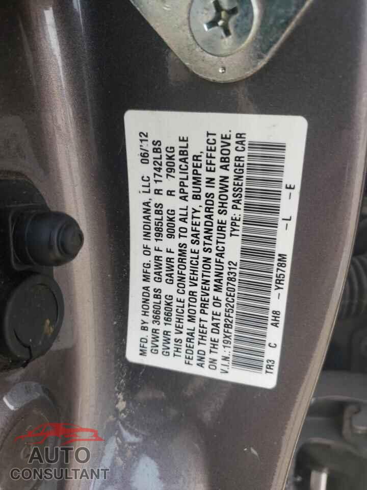 HONDA CIVIC 2012 - 19XFB2F52CE078312