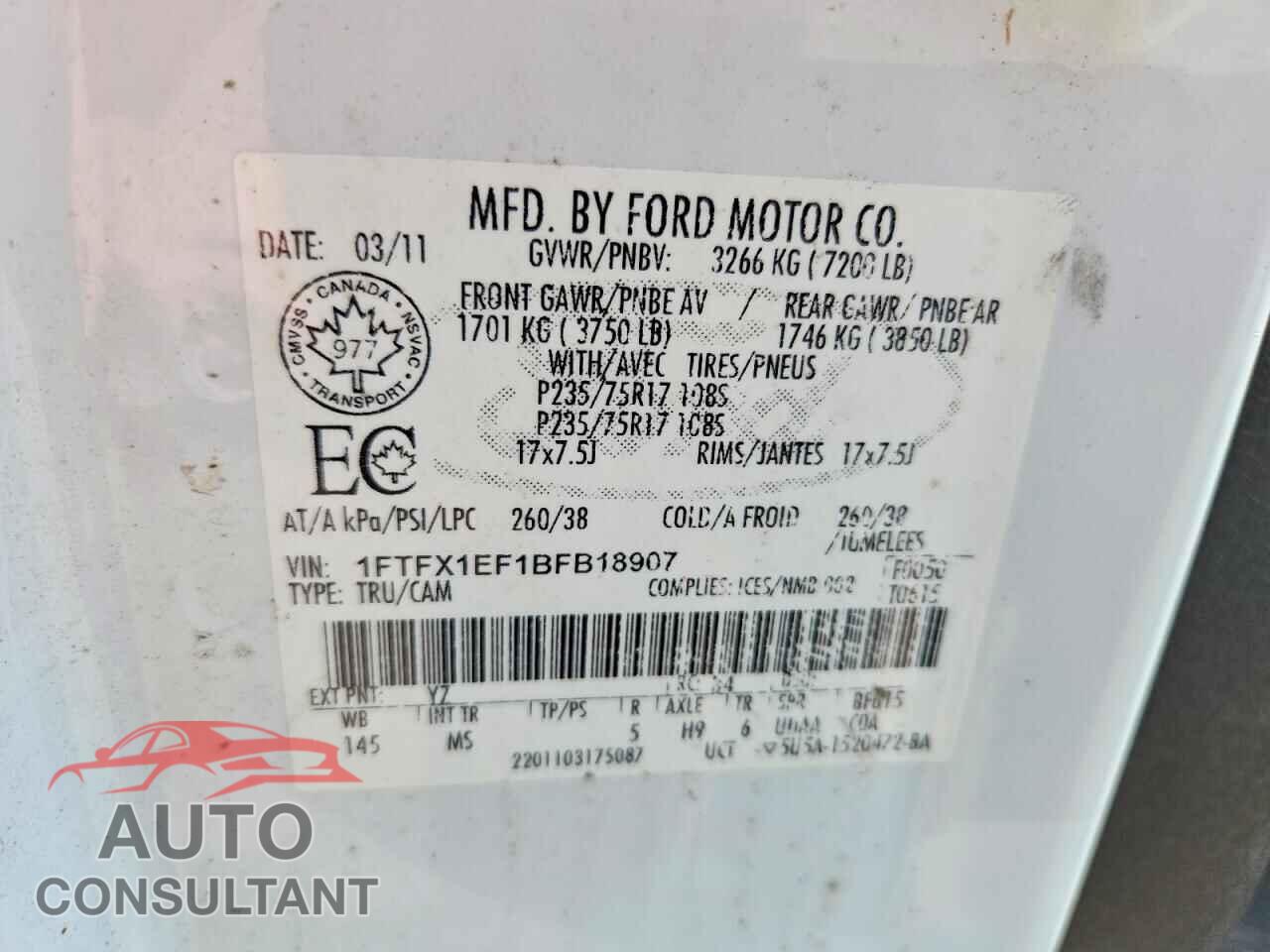 FORD F150 2011 - 1FTFX1EF1BFB18907