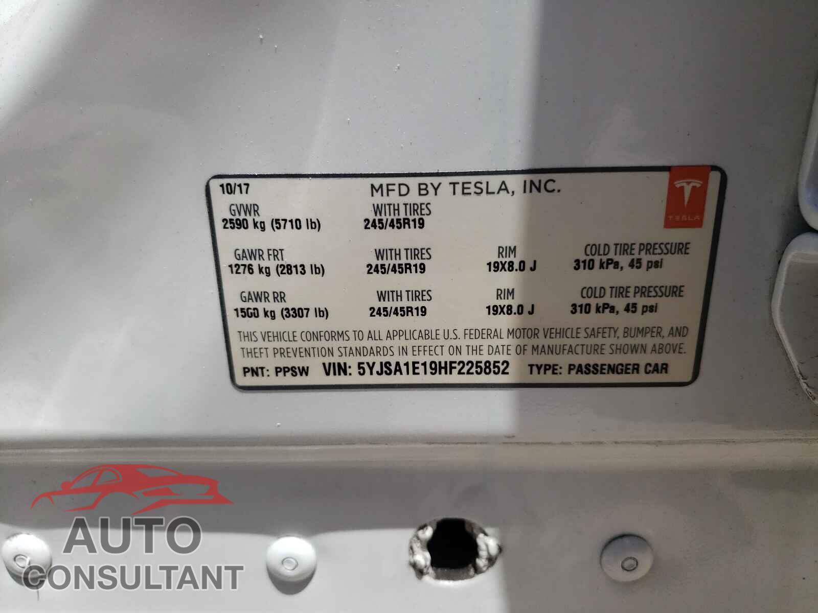 TESLA MODEL S 2017 - 5YJSA1E19HF225852