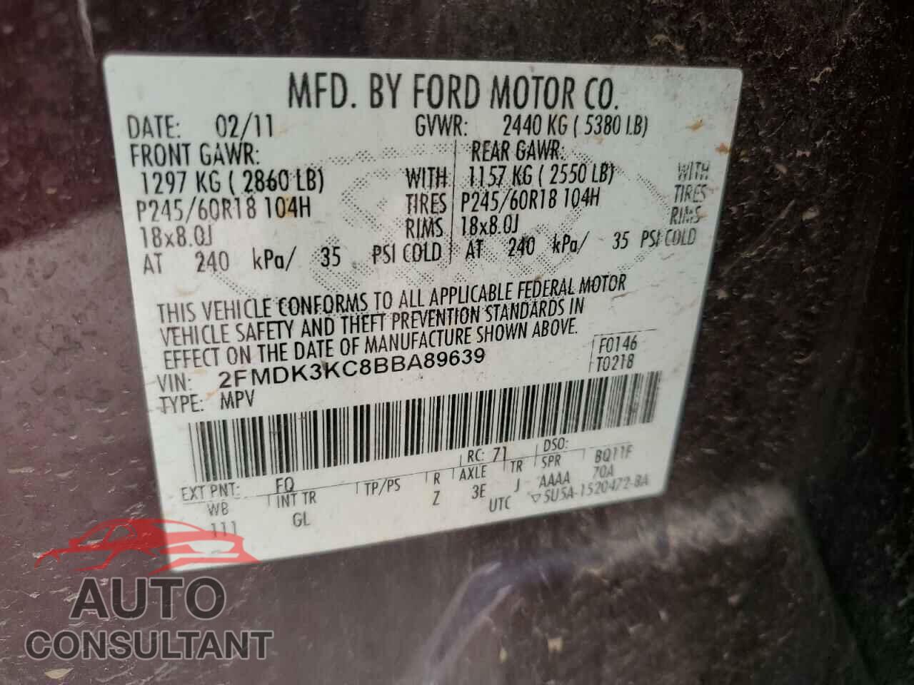 FORD EDGE 2011 - 2FMDK3KC8BBA89639
