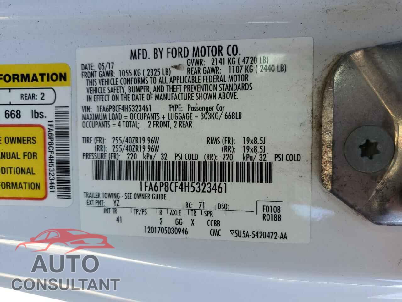 FORD MUSTANG 2017 - 1FA6P8CF4H5323461