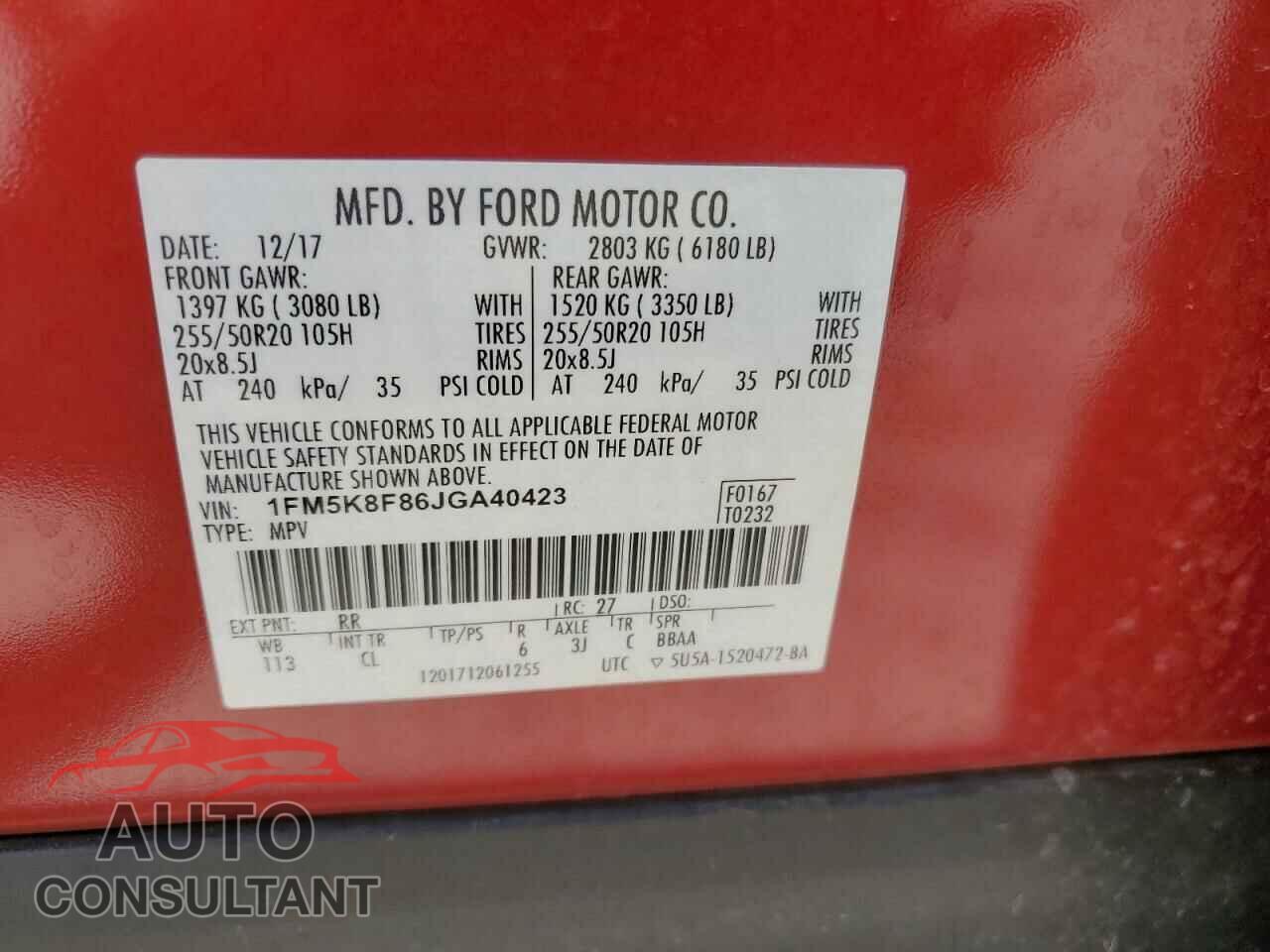 FORD EXPLORER 2018 - 1FM5K8F86JGA40423