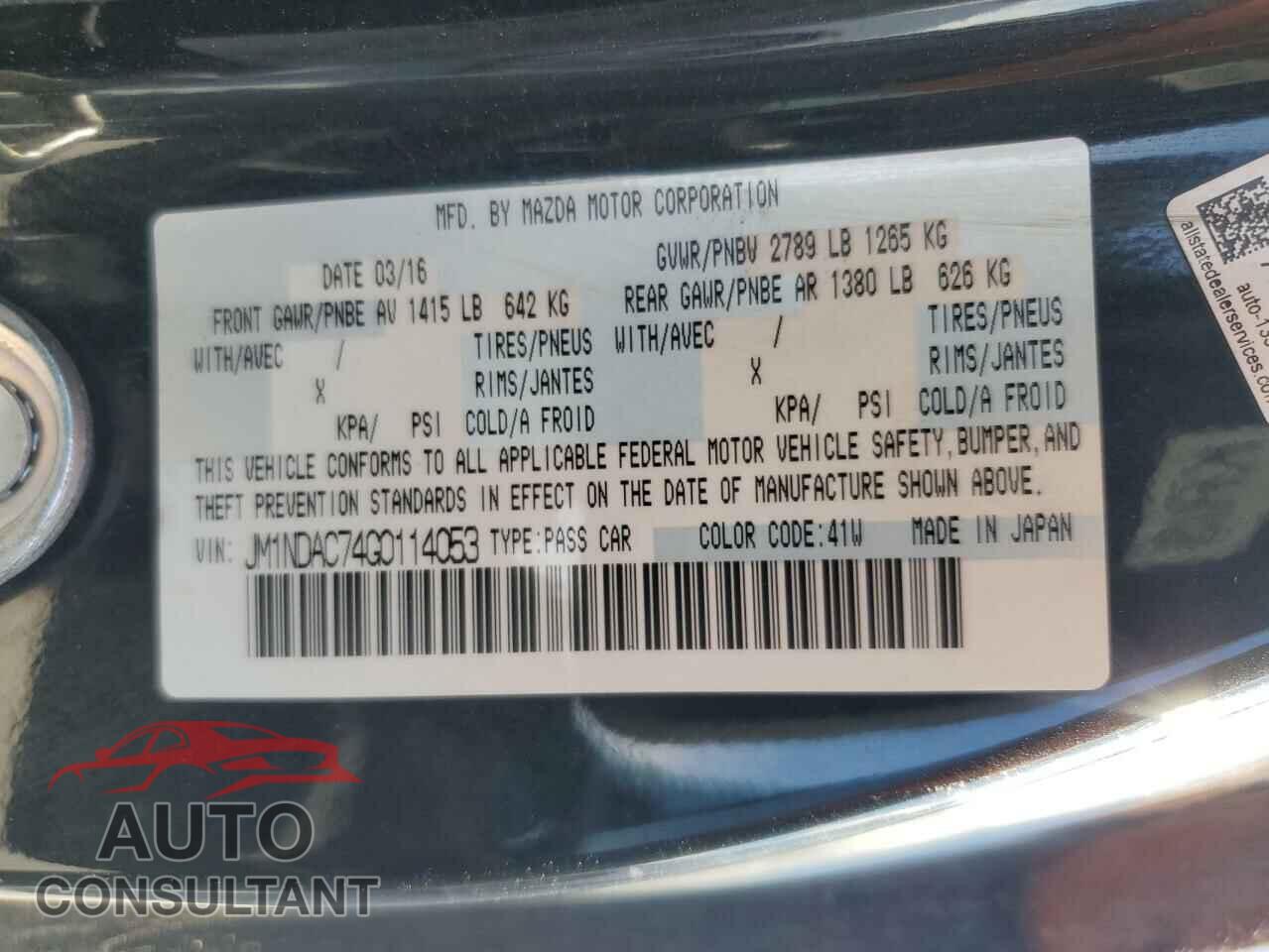 MAZDA MX5 2016 - JM1NDAC74G0114053