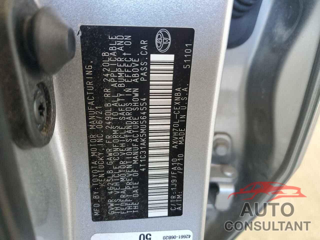 TOYOTA CAMRY 2021 - 4T1C31AK5MU564554