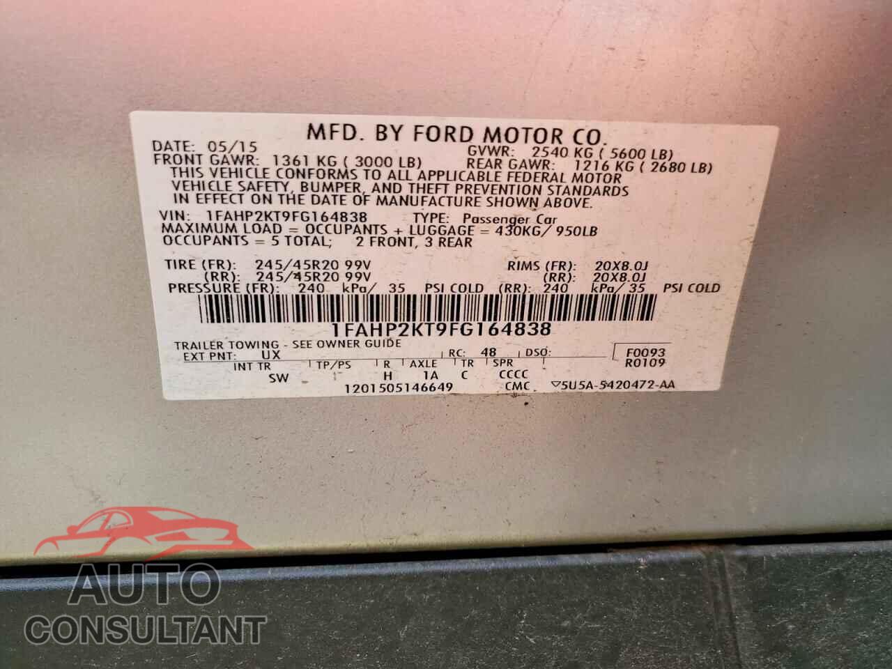 FORD TAURUS 2015 - 1FAHP2KT9FG164838