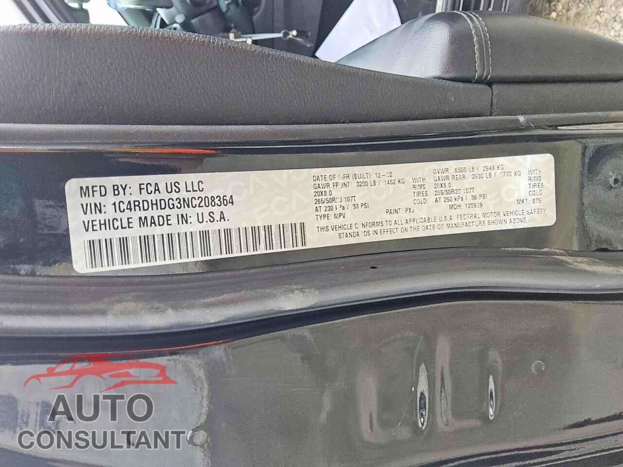 DODGE DURANGO 2022 - 1C4RDHDG3NC208364
