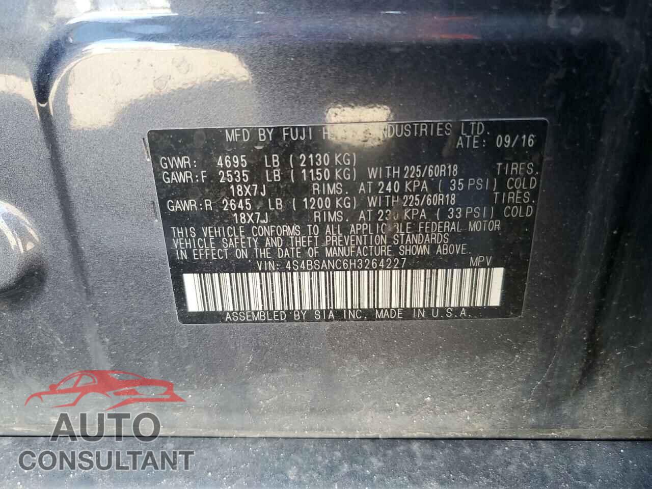 SUBARU OUTBACK 2017 - 4S4BSANC6H3264227