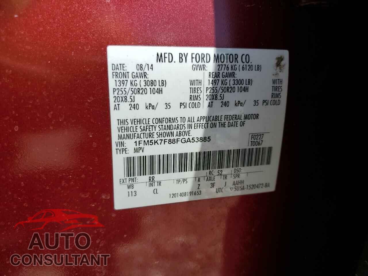 FORD EXPLORER 2015 - 1FM5K7F88FGA53885