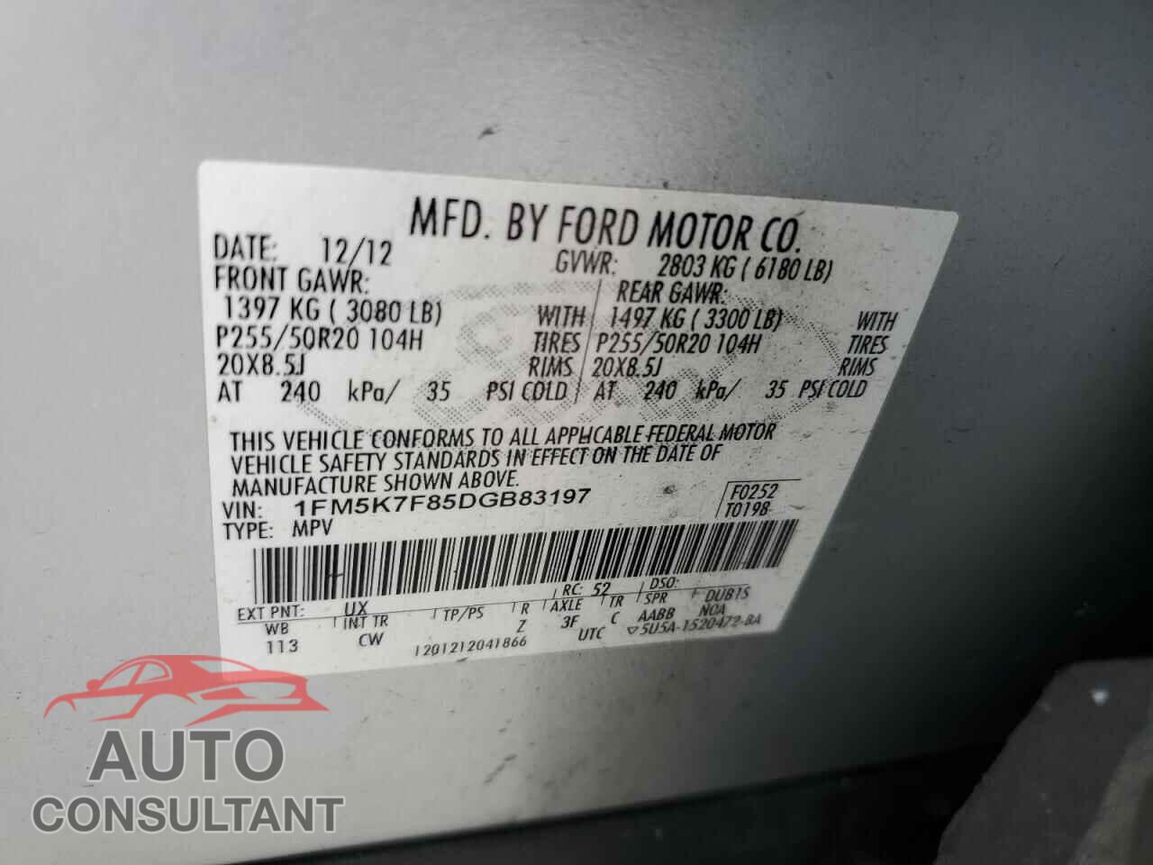 FORD EXPLORER 2013 - 1FM5K7F85DGB83197
