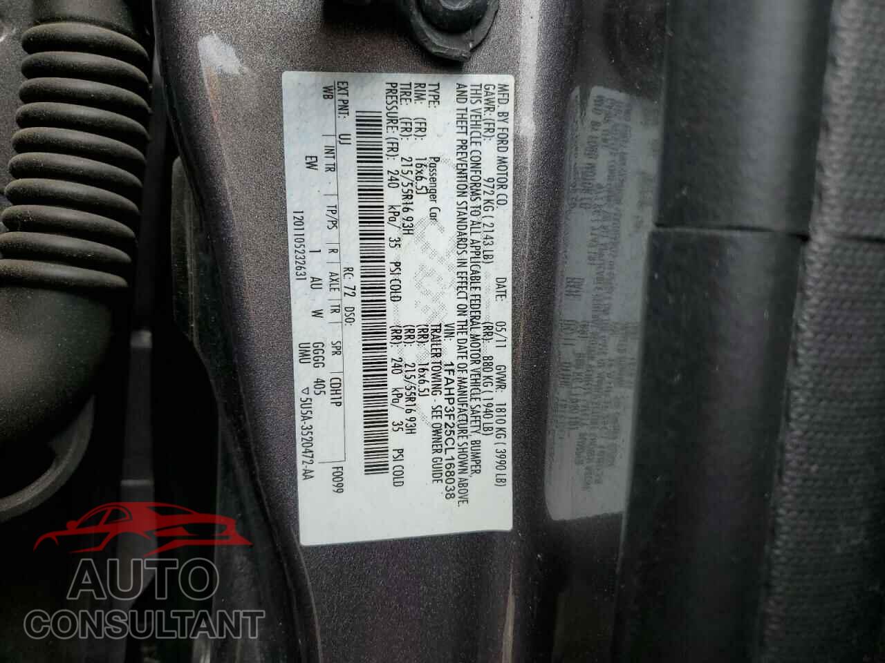 FORD FOCUS 2012 - 1FAHP3F25CL168038