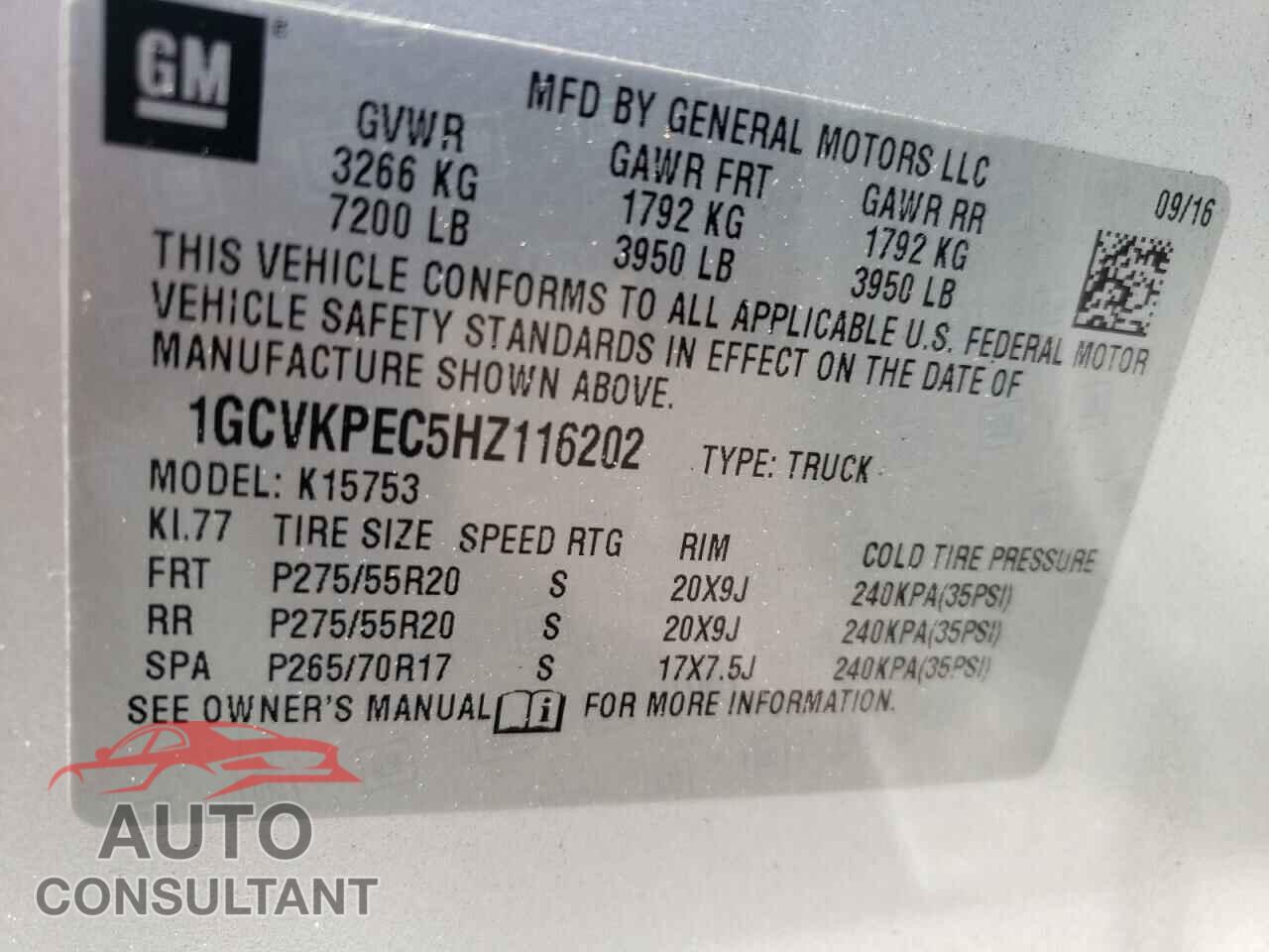 CHEVROLET SILVERADO 2017 - 1GCVKPEC5HZ116202