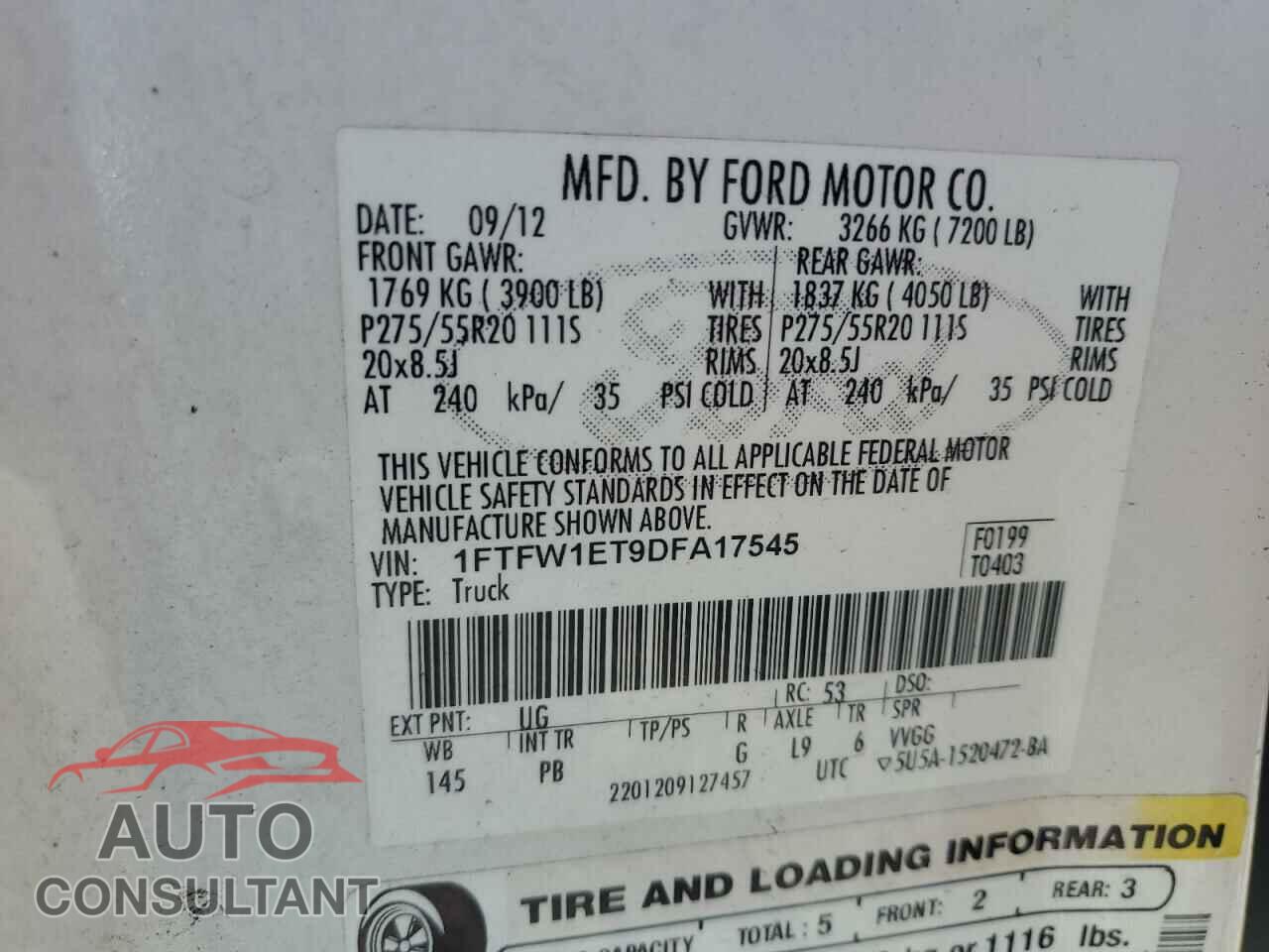 FORD F-150 2013 - 1FTFW1ET9DFA17545