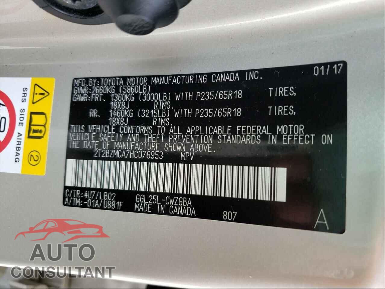 LEXUS RX350 2017 - 2T2BZMCA7HC076953