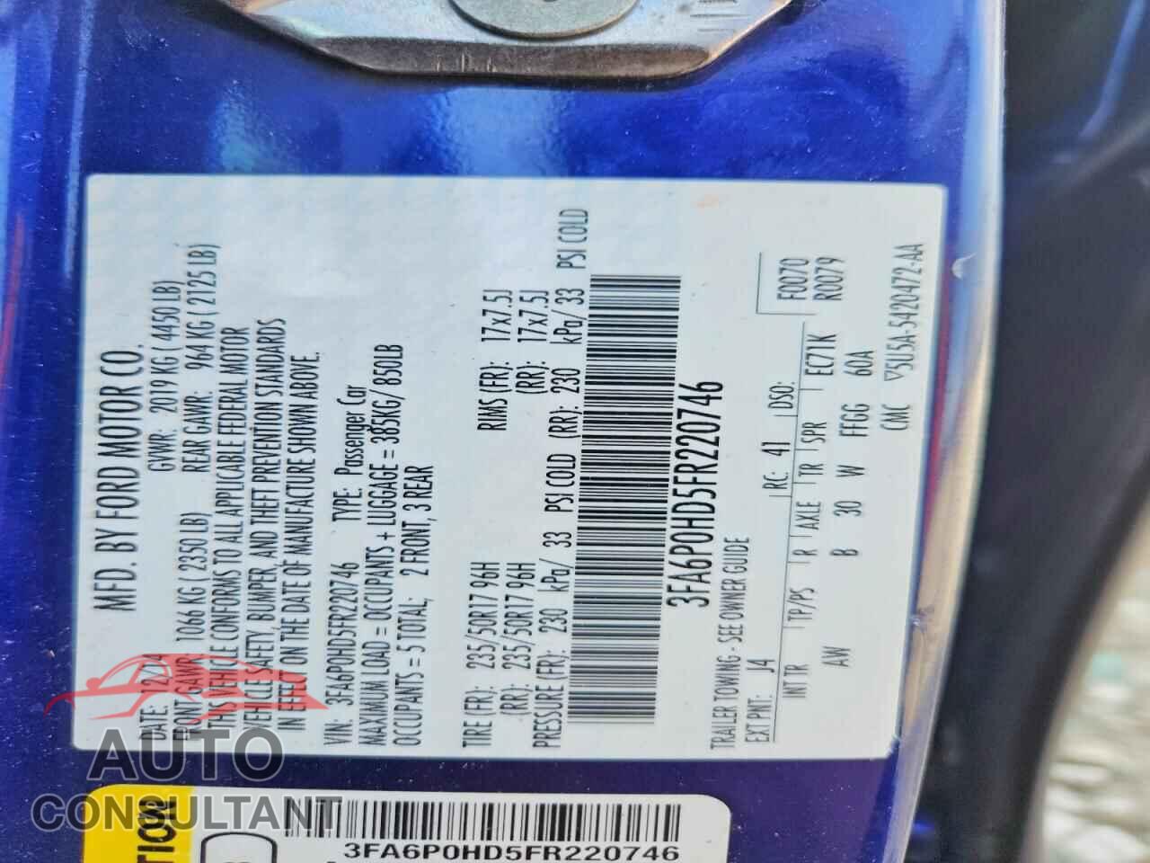 FORD FUSION 2015 - 3FA6P0HD5FR220746