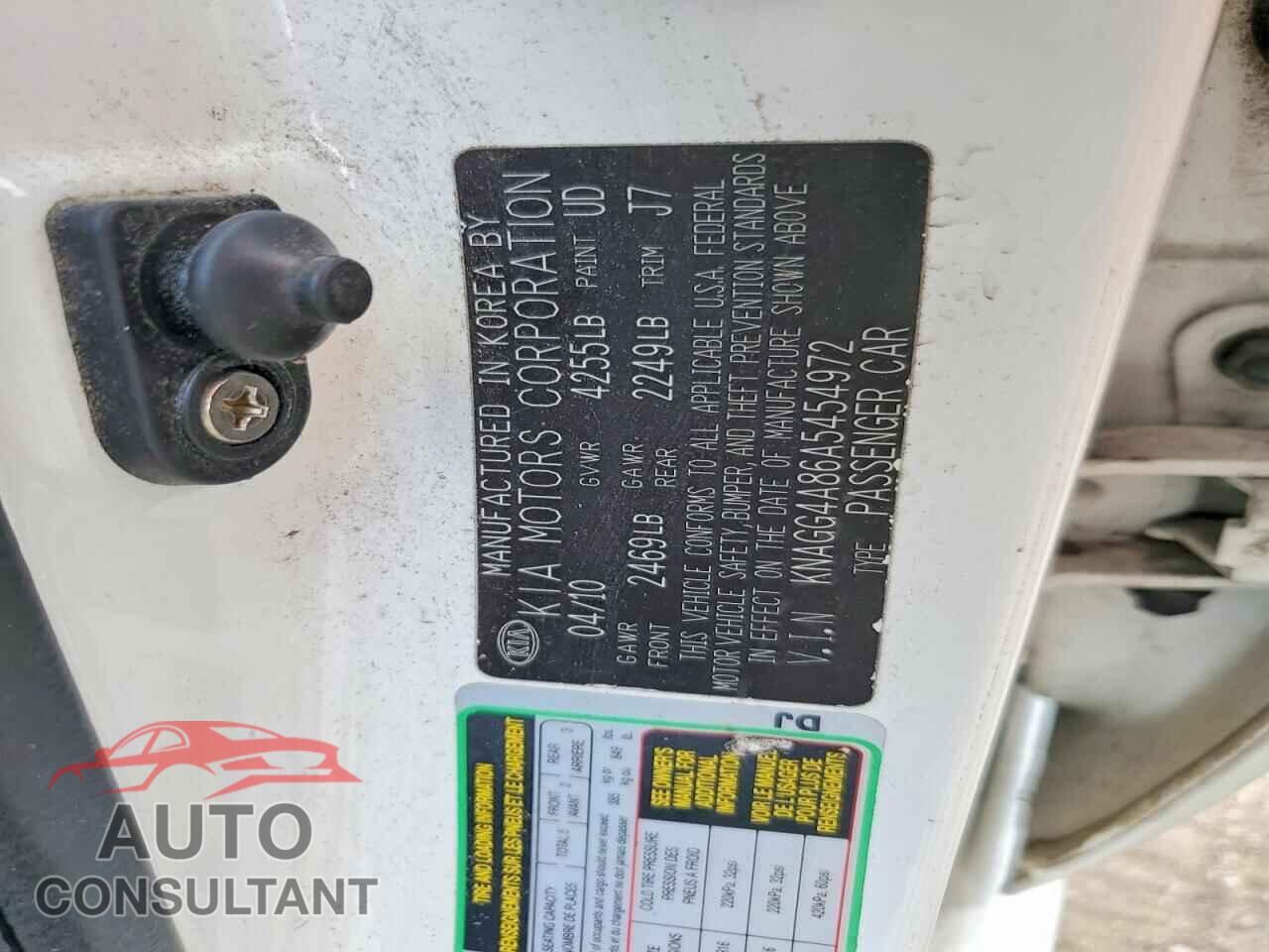 KIA OPTIMA 2010 - KNAGG4A86A5454972