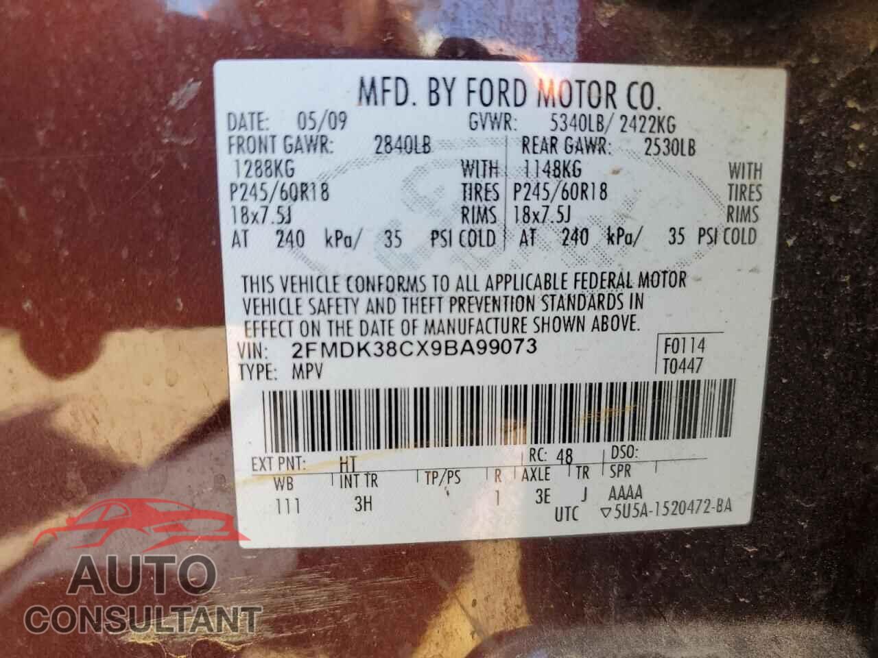 FORD EDGE 2009 - 2FMDK38CX9BA99073